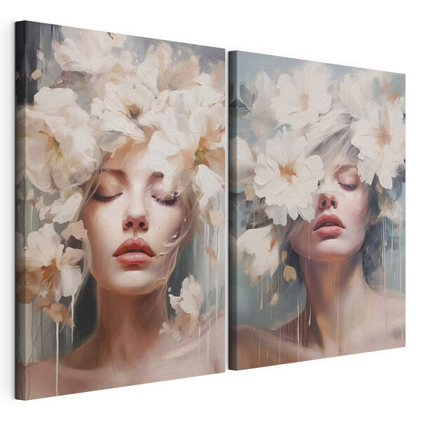 Tablou modular pe pânză Femeie cu flori în păr