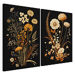 Tablou modular pe pânză Ilustrații botanice pline de fantezie pe fond negru
