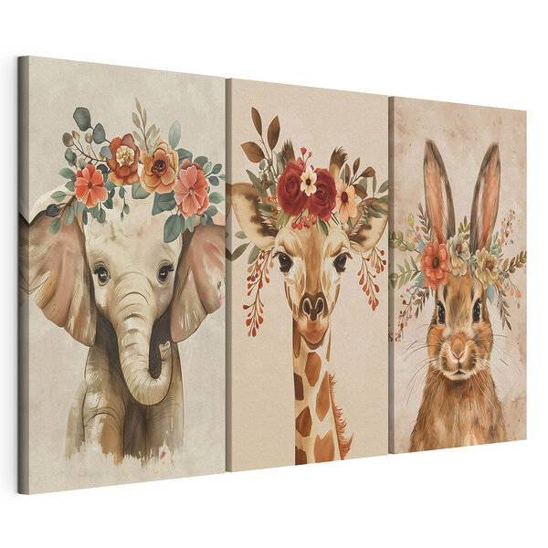 Tablou modular pe pânză Colaj cu animale care au flori pe cap