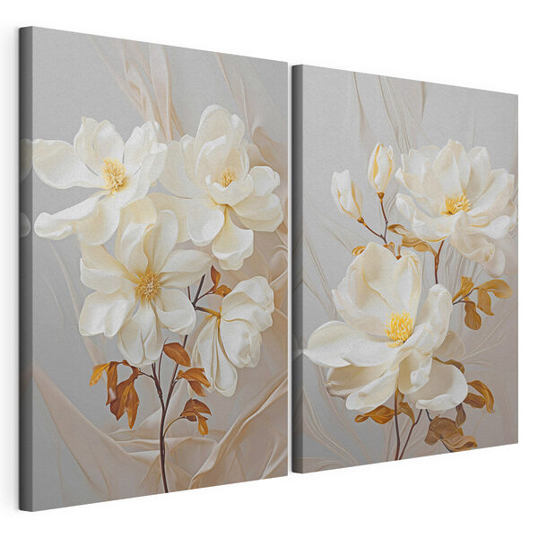Tablou modular pe pânză Motive florale delicate pe un fundal delicat