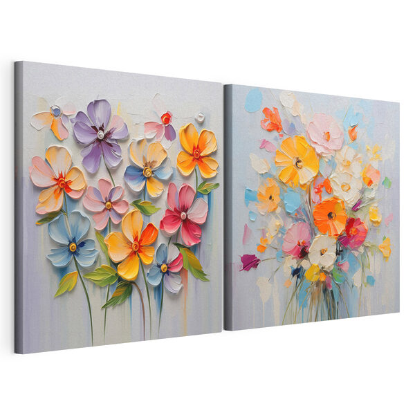 Tablou modular pe pânză Pictură cu flori pe o suprafață albă