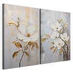 Tablou modular pe pânză Două tablouri cu flori pe fundal gri