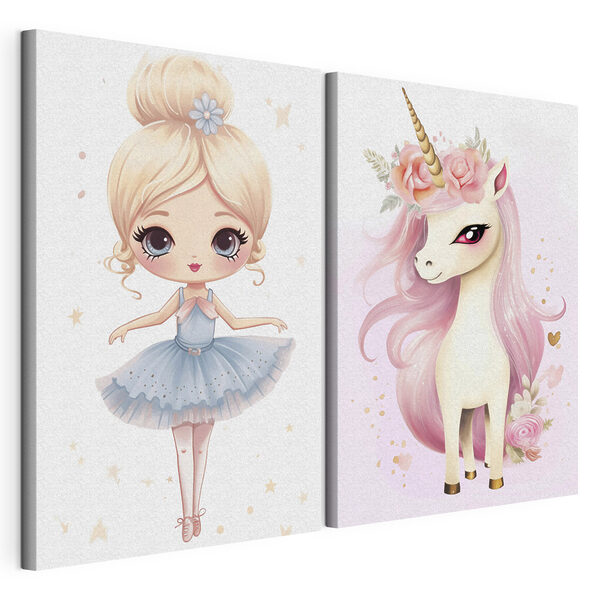 Tablou modular pe pânză Două postere cu un unicorn și un unicorn