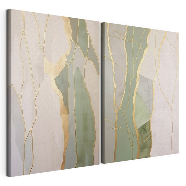 Tablou modular pe pânză Linii și forme abstracte în verde