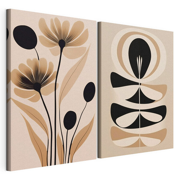 Design elegant de artă abstractă cu motive florale Tablou modular pe pânză Design elegant de artă abstractă cu motive florale