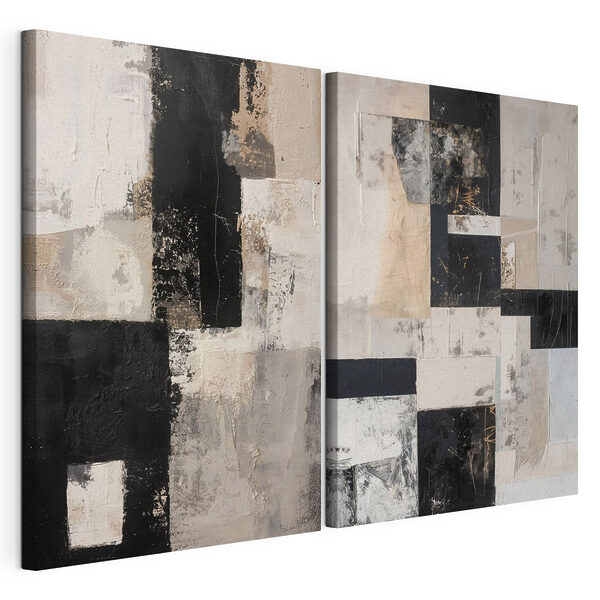 Tablou modular pe pânză Colaj de lucrări artistice în alb-negru