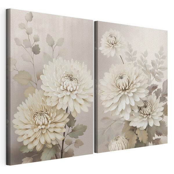 Tablou modular pe pânză Flori delicate, în nuanțe subtile