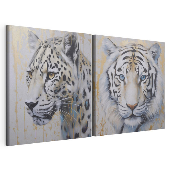 Tablou modular pe pânză Două tablouri cu tigri și leoparzi