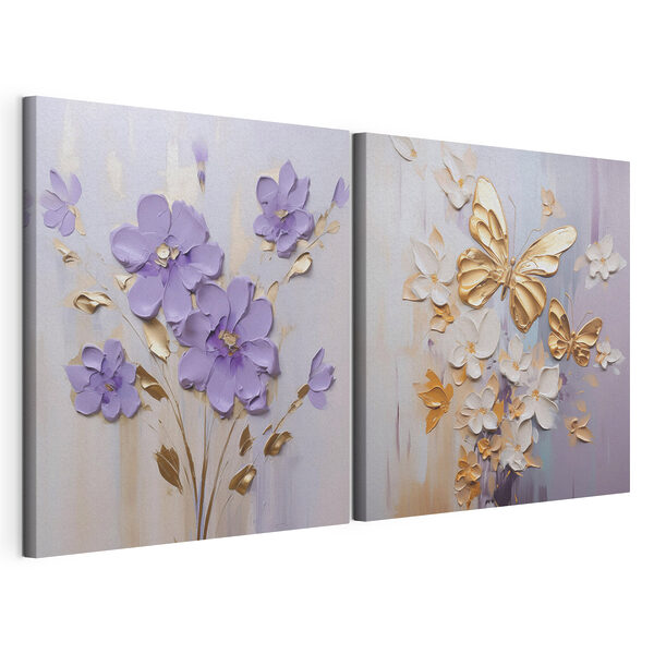 Tablou modular pe pânză Pictură cu flori și fluturi