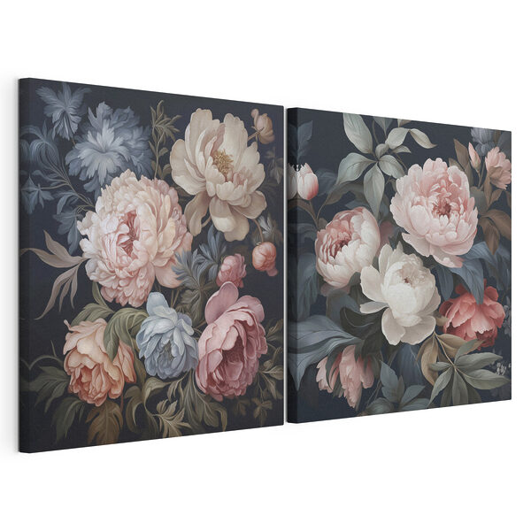 Tablou modular pe pânză Flori delicate pe un fundal întunecat