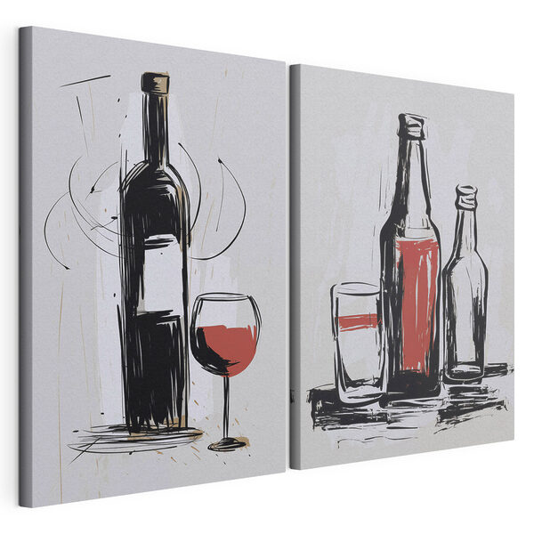 Tablou modular pe pânză Ilustrații stilizate cu băuturi și sticle