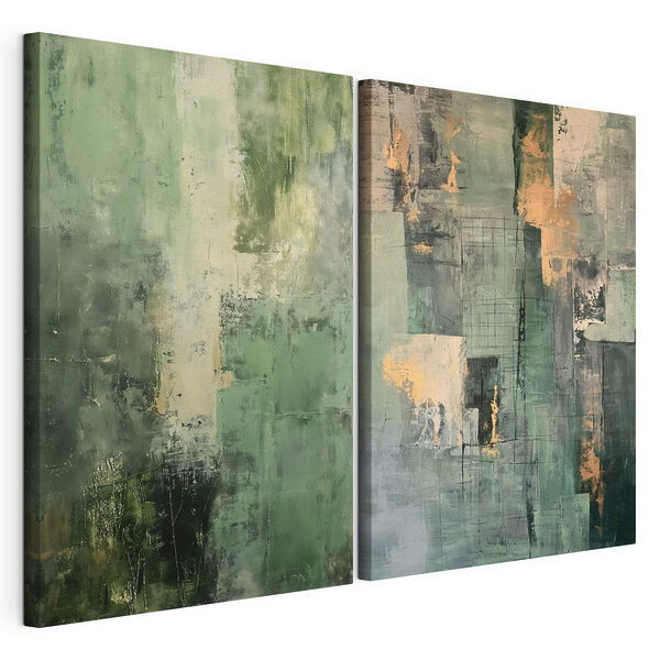 Tablou modular pe pânză Verzi abstracți cu contraste subtile
