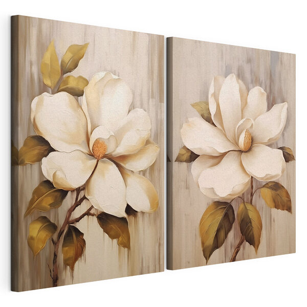 Tablou modular pe pânză Pictură cu flori pe o suprafață din lemn