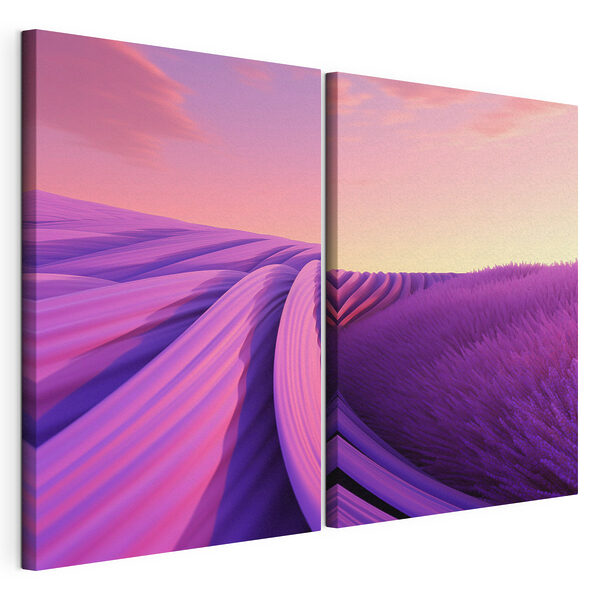 Tablou modular pe pânză Câmp de lavandă cu cer roz și violet