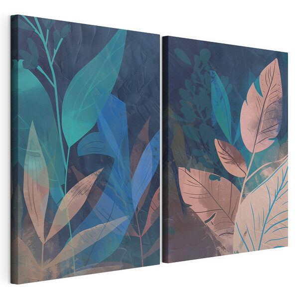 Tablou modular pe pânză Picturi cu frunze și plante