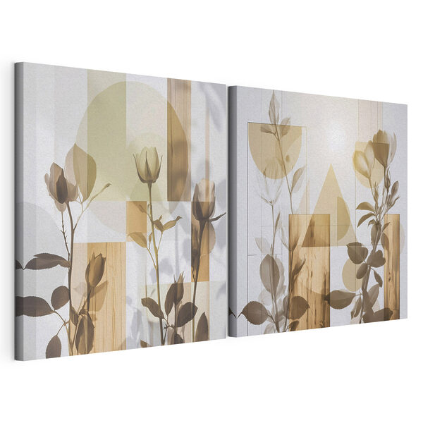 Motive florale delicate combinate cu forme geometrice Tablou modular pe pânză Motive florale delicate combinate cu forme geometrice