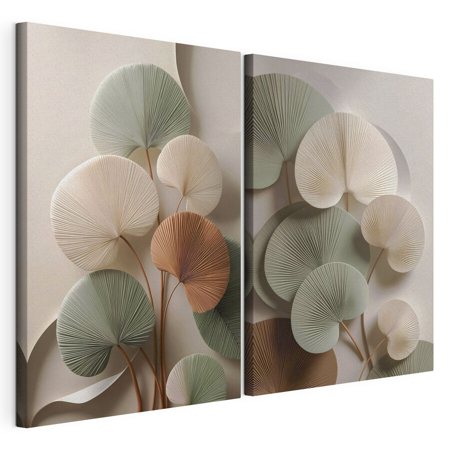 Tablou modular Frunze elegante din hârtie, în culori delicate (SKU: m30152)