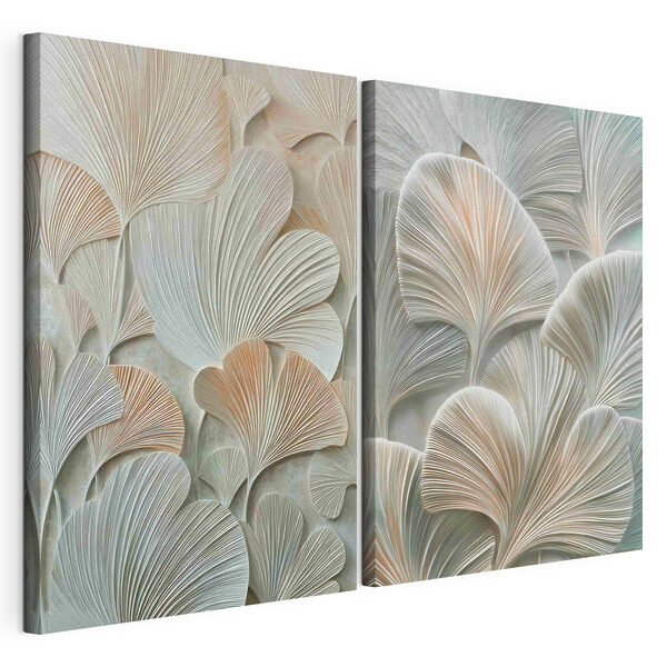 Motiv complex cu frunze, în nuanțe delicate Tablou modular pe pânză Motiv complex cu frunze, în nuanțe delicate