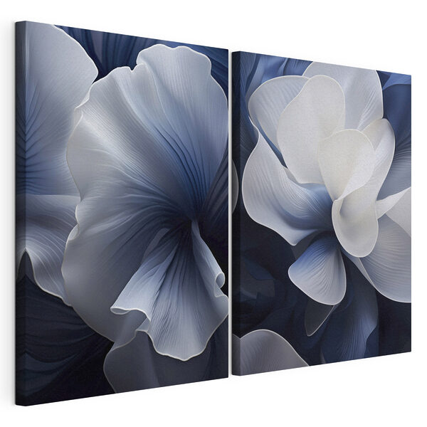 Tablou modular pe pânză - Abstracții florale elegante în nuanțe de albastru