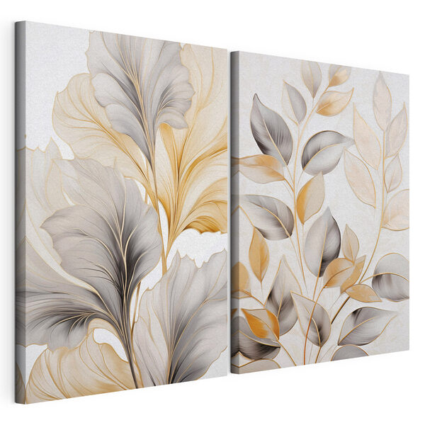 Tablou modular pe pânză Modele elegante cu frunze, în nuanțe delicate