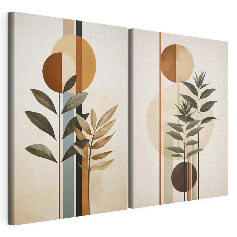 Tablou modular Două imagini cu plante și cercuri (SKU: m30392)