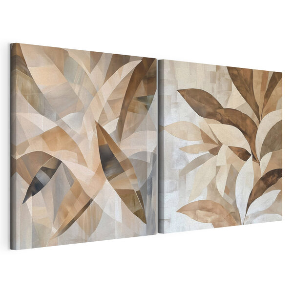 Tablou modular pe pânză Nuanțe delicate și motive abstracte cu frunze