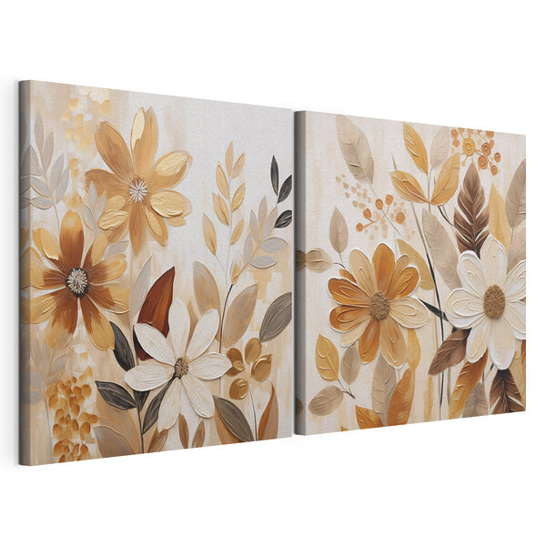 Tablou modular pe pânză Pictură cu flori și frunze