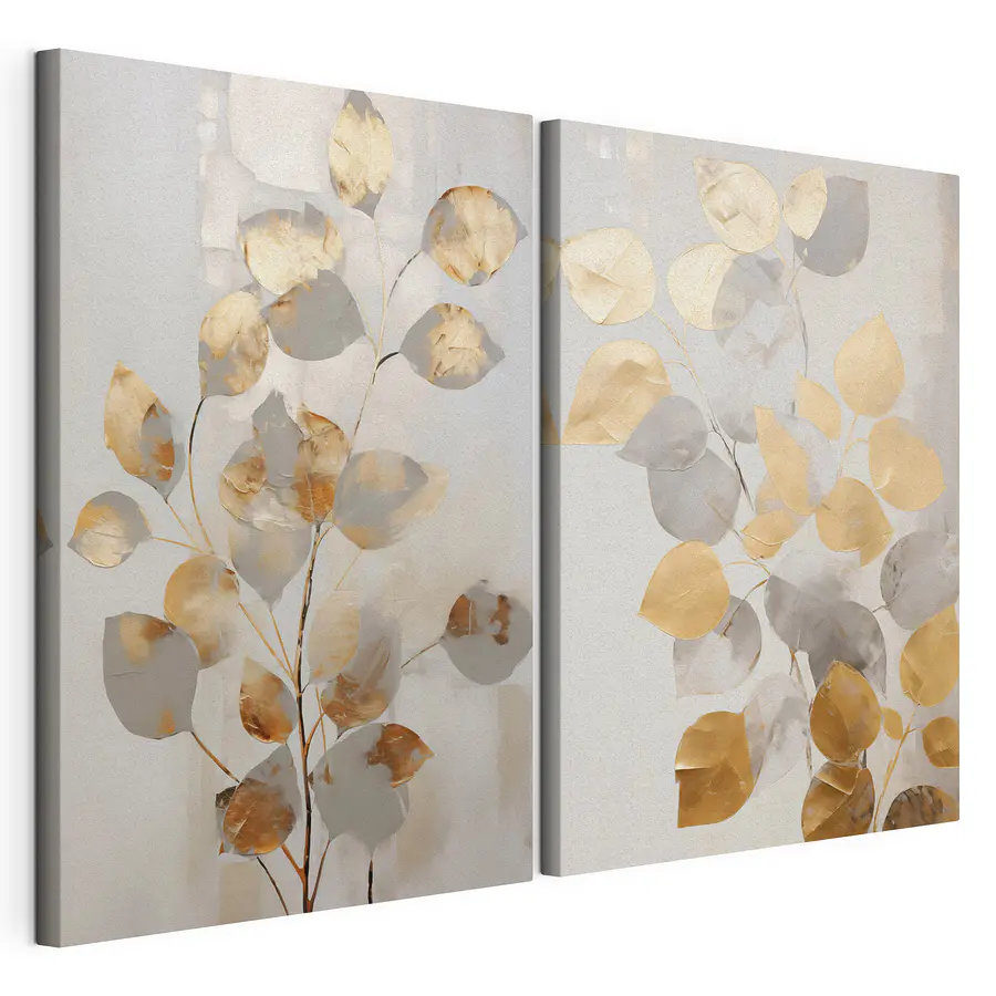 Tablou modular Frunze delicate, în culori pale (SKU: m30474)