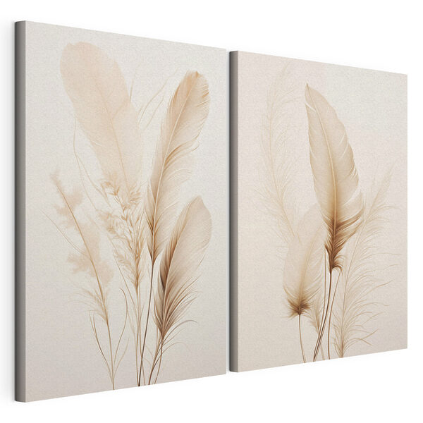 Tablou modular pe pânză Pene delicate în nuanțe delicate