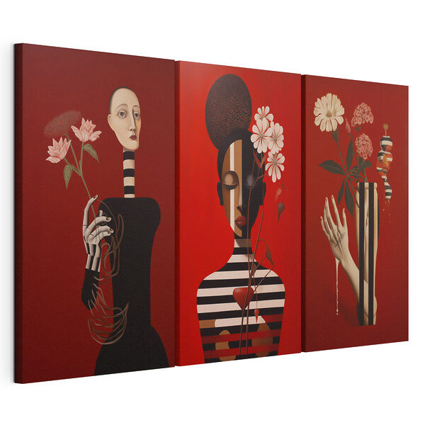 Tablou modular pe pânză Serie de tablouri pe fond roșu