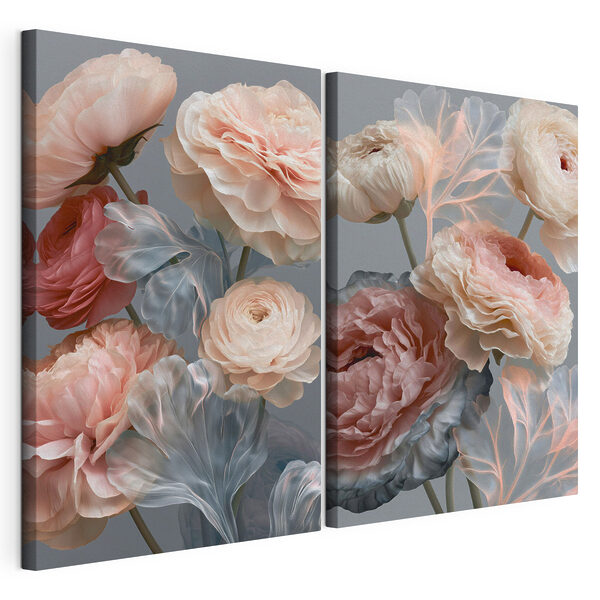 Tablou modular pe pânză Flori delicate în nuanțe pastelate