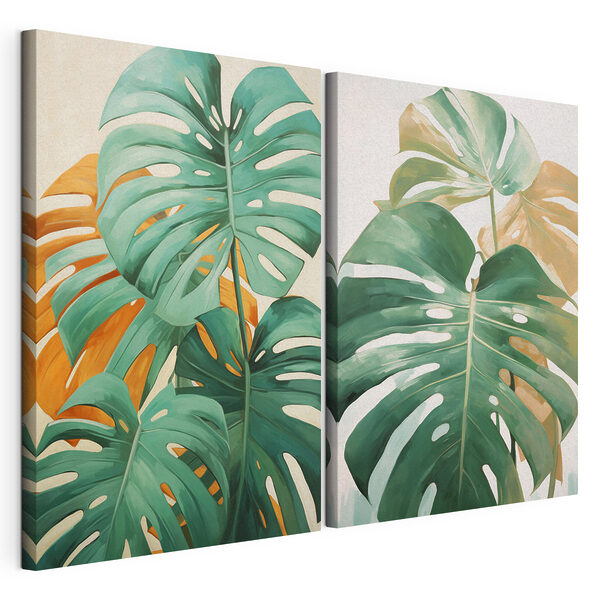Tablou modular pe pânză Frunze tropicale pline de viață, în armonie