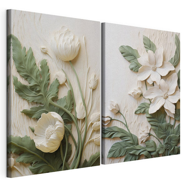 Tablou modular pe pânză Flori delicate, înconjurate de vegetație luxuriantă