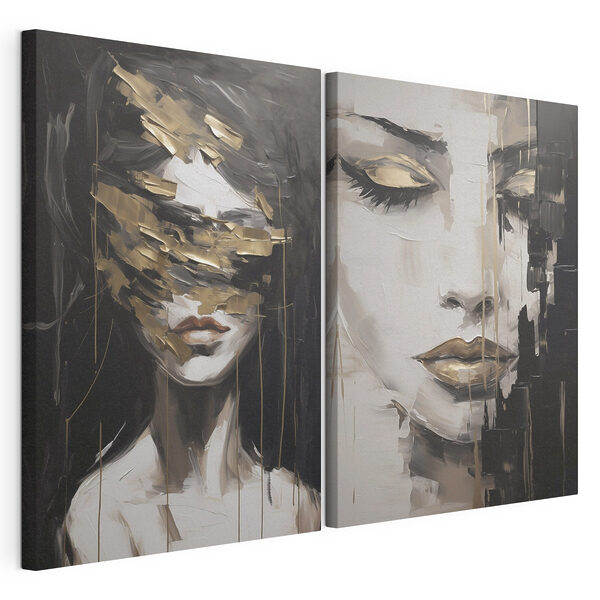 Tablou modular pe pânză Fețe misterioase în arta abstractă