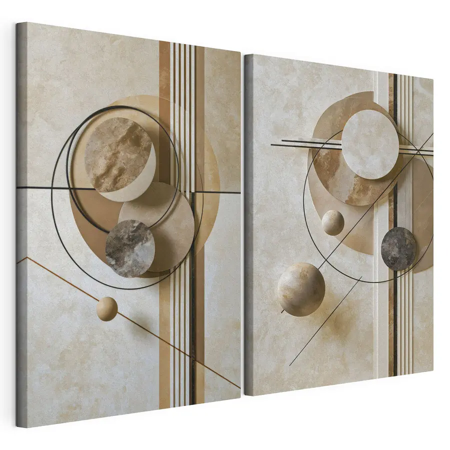 Tablou modular Colaj artistic cu cercuri și linii (SKU: m30546)