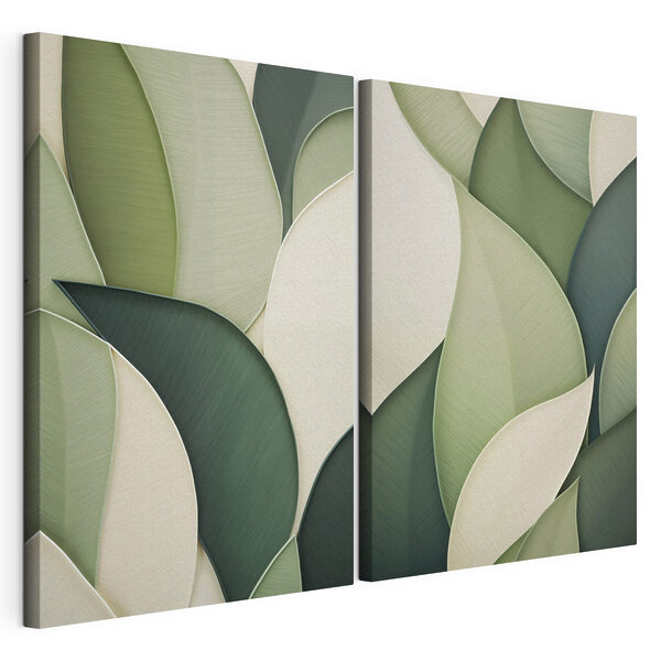 Tablou modular pe pânză Curbe delicate în nuanțe de verde și bej