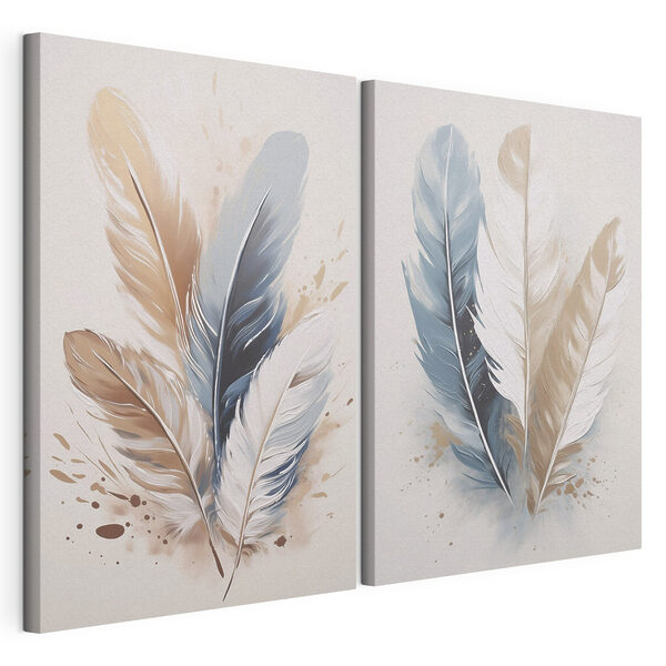 Tablou modular pe pânză O compoziție artistică elegantă cu pene, în nuanțe delicate