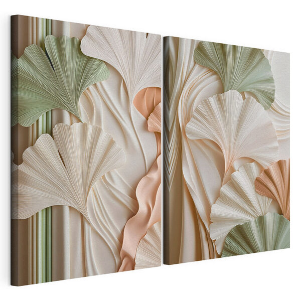 Tablou modular pe pânză Modele delicate de frunze în nuanțe delicate