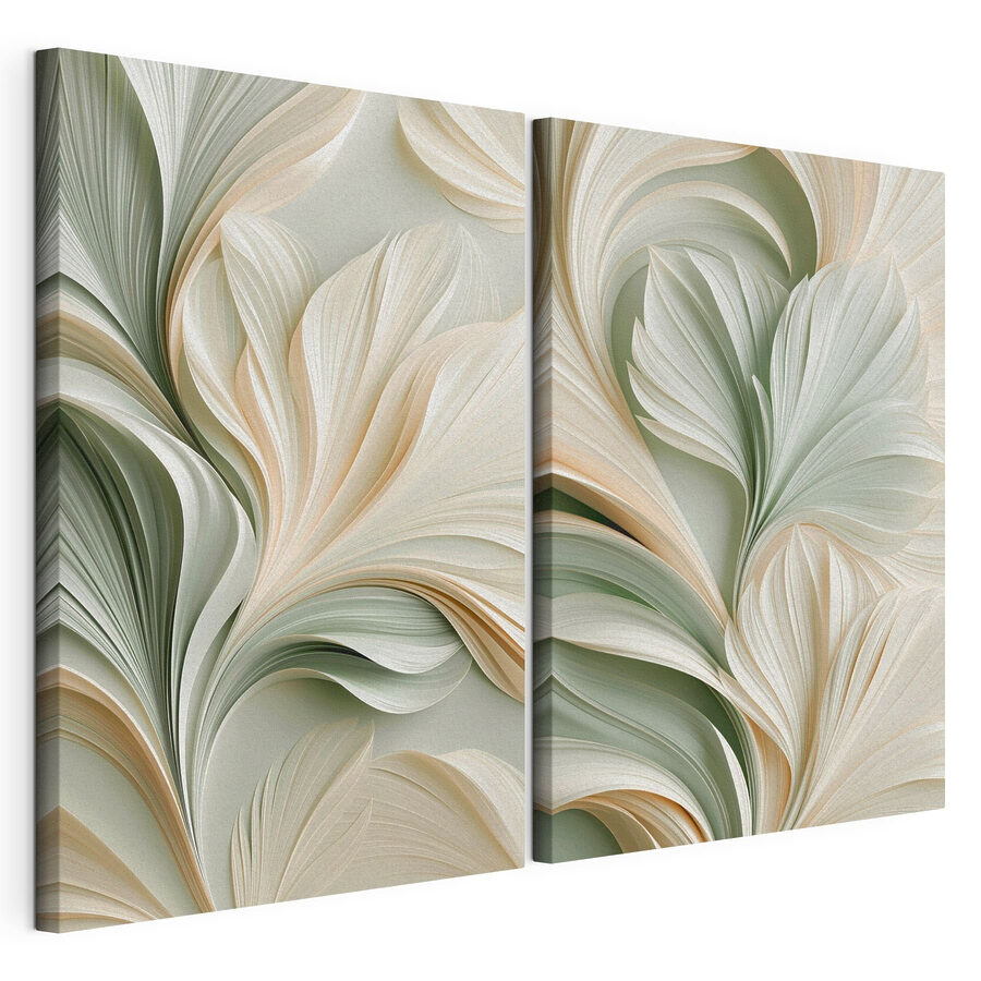 Tablou modular Colaj cu un motiv floral în alb și verde (SKU: m30709)