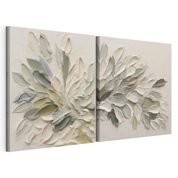 Tablou modular pe pânză Nuanțele delicate se îmbină armonios cu motivul cu frunze