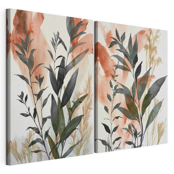 Tablou modular pe pânză Pictură cu plante cu frunze