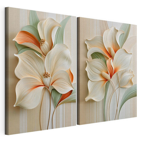 Tablou modular pe pânză Flori delicate în nuanțe delicate