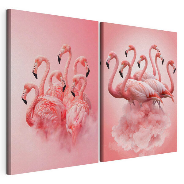 Tablou modular pe pânză Un grup de flamingo printre nori