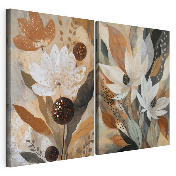 Tablou modular pe pânză Pictură cu flori și frunze