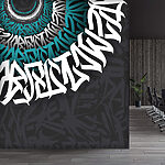 Fototapet Graffiti alb și albastru pe fundal negru